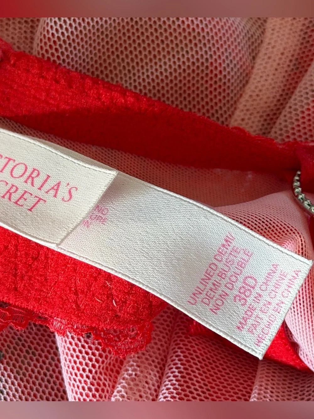 Victoria's Secret Red Lace Sequin Unlined Demi Underwire Bra